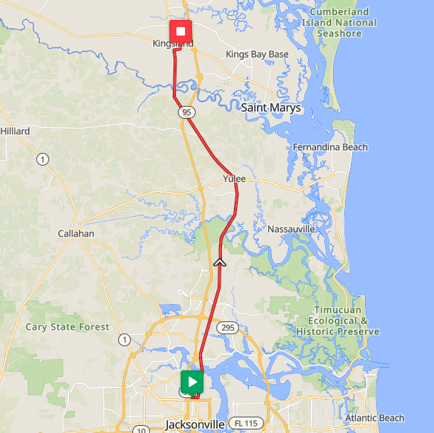 Segment 16: 7/5/2026 7:00 AM - Jacksonville to Kingsland